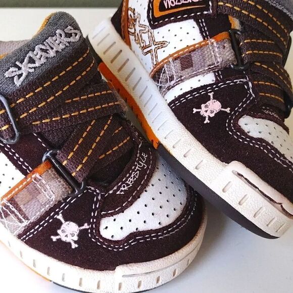 Y2K VTG 00s Sketchers Nollies Brown White Leather Toddler Sneakers Size 5 - Picture 1 of 14